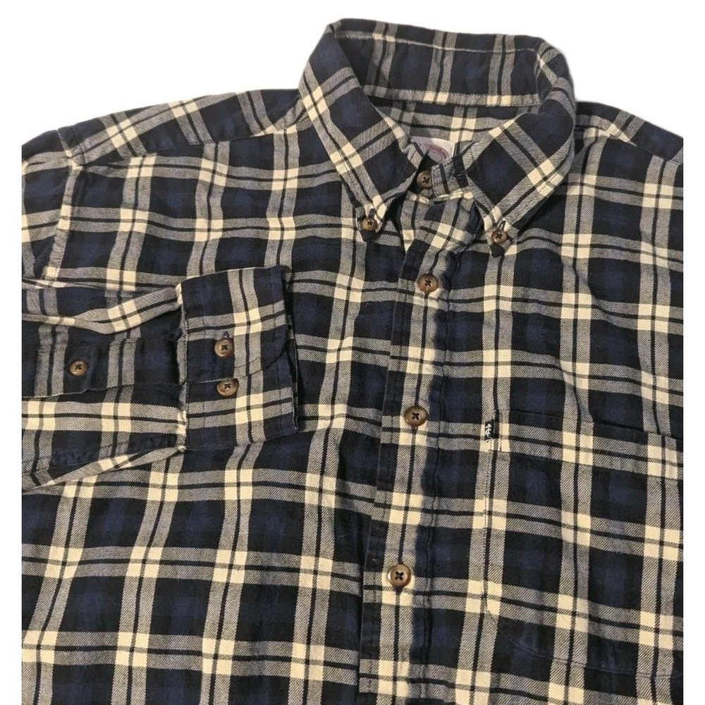 Brooks Brothers 346 Mens M Plaid Flannel Button Down Shirt Blue‎ White Check